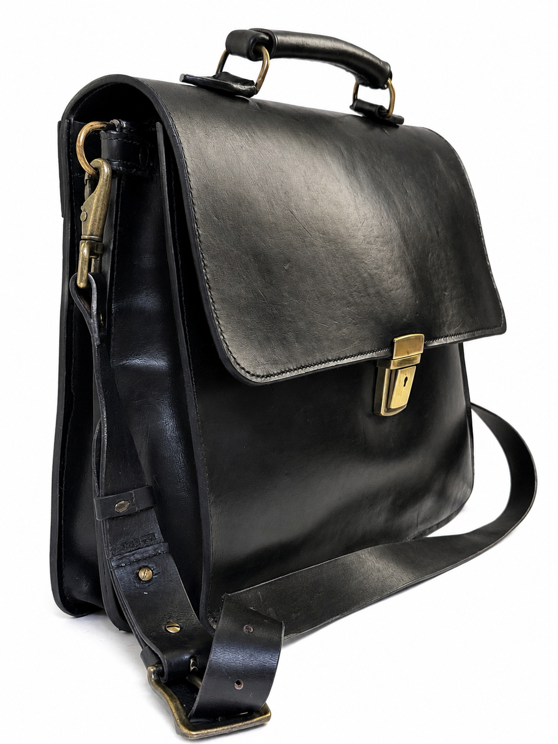 BEREN Traveller Dual Briefcase — Black Horween · brass-tone clasp