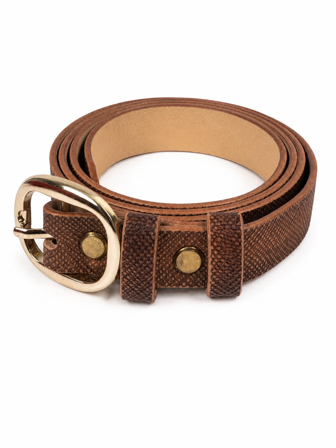Women's Chestnut Leather Belt — Three-colour finish · Goat leather lining