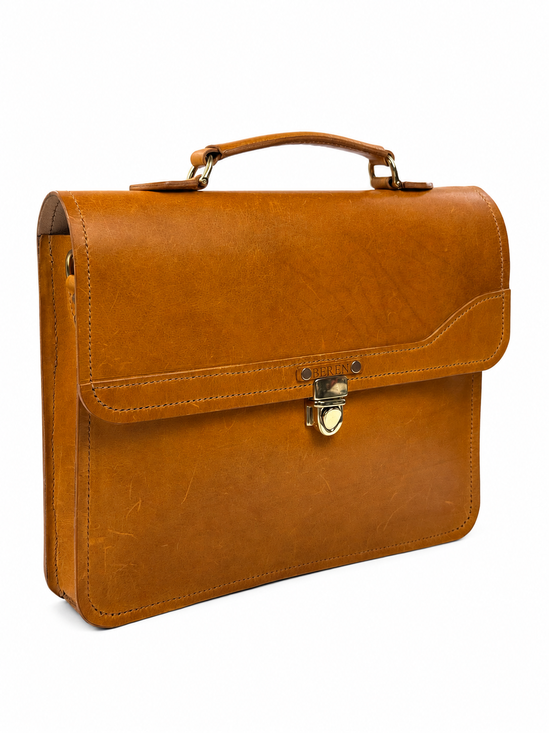 BEREN Executive Briefcase — Yellow Buttero · shield clasp